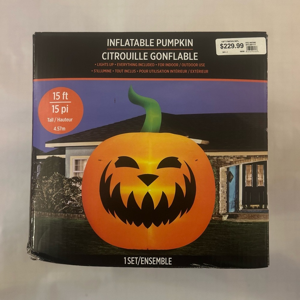 Halloween Inflatable 15 FT Light Up Colossal Pumpkin Jack Lantern